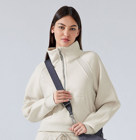 GREEN STAR Half-zip High stand-up collar Golf Shirt Women's FW warm fleece Sweatshirt