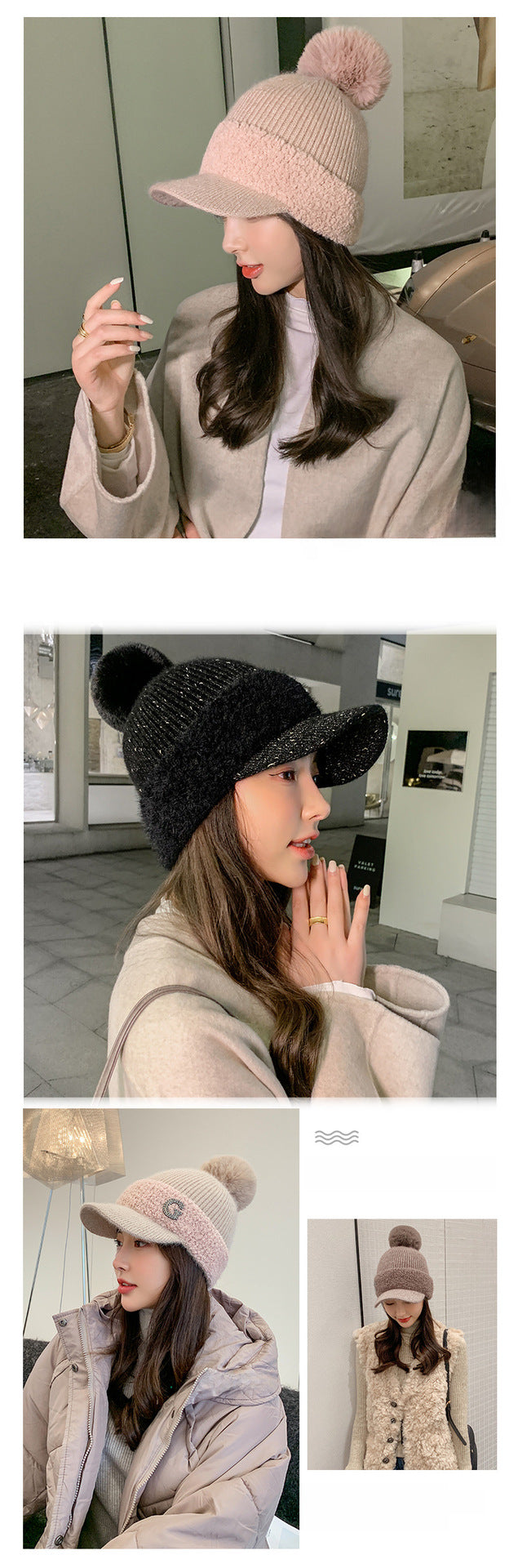 GREEN STAR Korean Style Rabbit Fur Knit Winter Golf Hat for Women