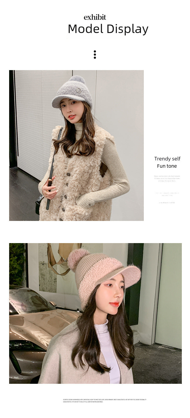 GREEN STAR Korean Style Rabbit Fur Knit Winter Golf Hat for Women