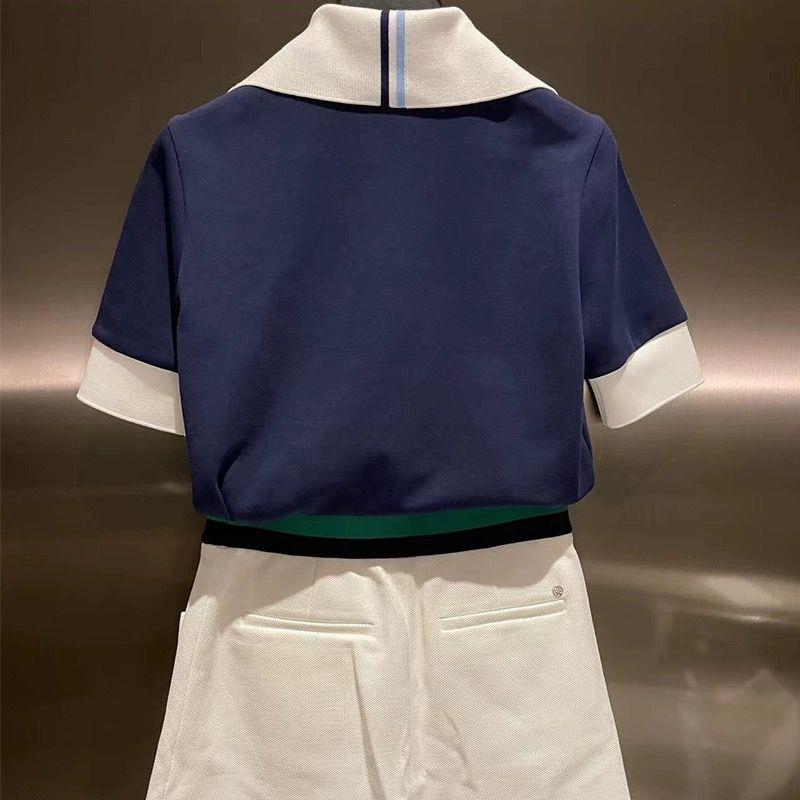 G/FORE Korea Women's Zip-Collar Golf Shirt Short Sleeve Quick Navy/White Top