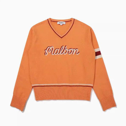 MALBON Korea Women Round Neck Logo Knit Top Sweater 24FW V-Neck Long Sleeve shirt