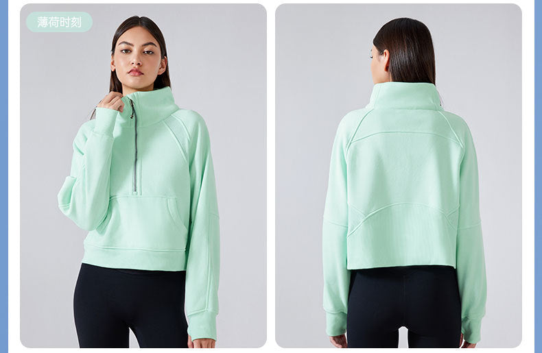 GREEN STAR Half-zip High stand-up collar Golf Shirt Women's FW warm fleece Sweatshirt