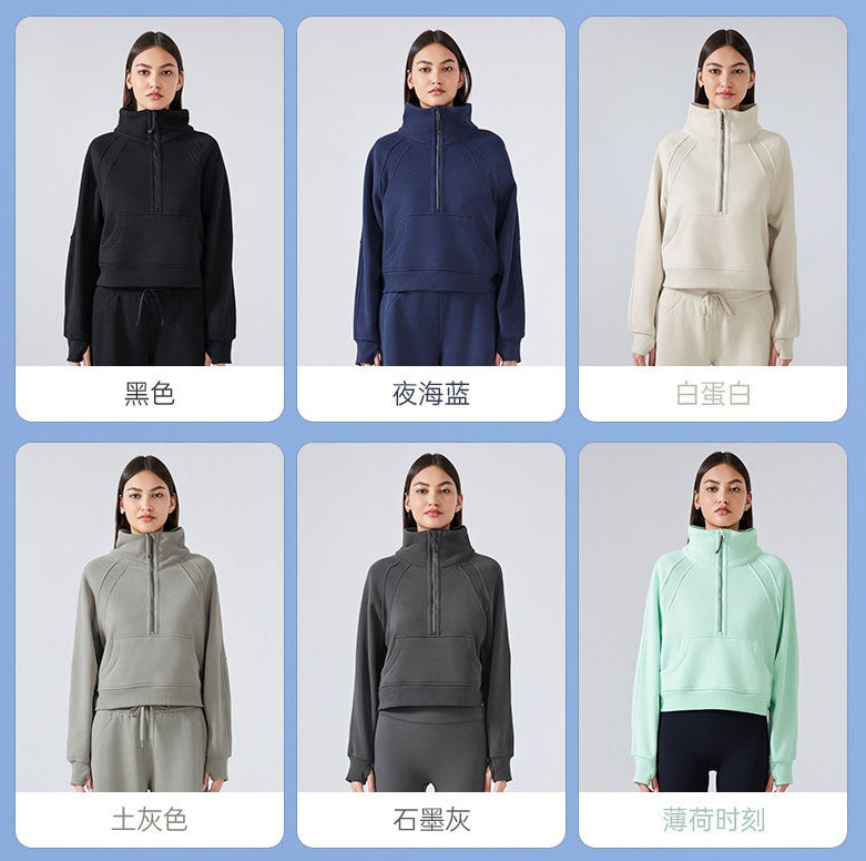 GREEN STAR Half-zip High stand-up collar Golf Shirt Women's FW warm fleece Sweatshirt