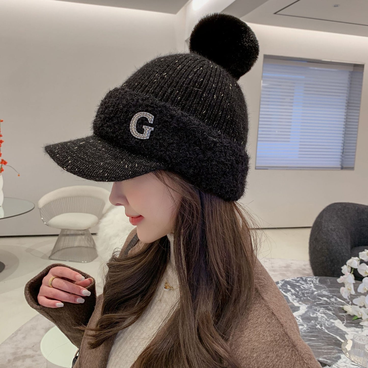 GREEN STAR Korean Style Rabbit Fur Knit Winter Golf Hat for Women