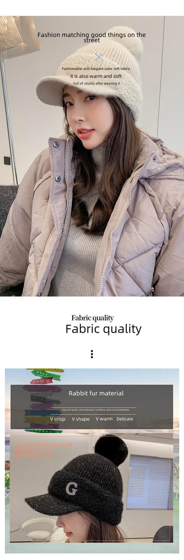 GREEN STAR Korean Style Rabbit Fur Knit Winter Golf Hat for Women