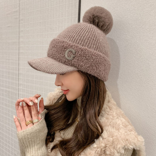 GREEN STAR Korean Style Rabbit Fur Knit Winter Golf Hat for Women