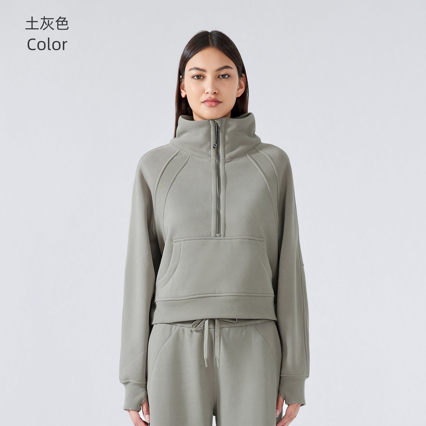 GREEN STAR Half-zip High stand-up collar Golf Shirt Women's FW warm fleece Sweatshirt