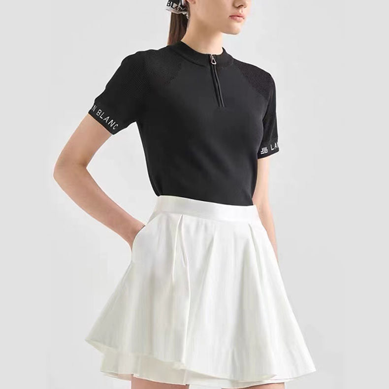 LANVIN BLANC Korea Women's Golf Short Sleeve zip-up top Shirt