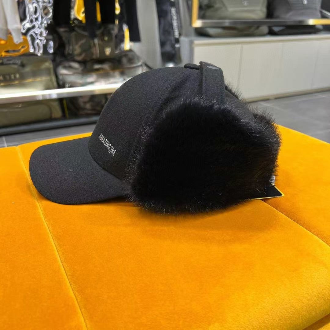 AMAZINGCRE Women FW24 New Winter Golf Hat Fur Ear Covering cap