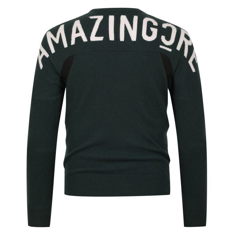 AMAZINGCRE Korea Men's Round Neck Knitted Golf Sweater Knit Shirt
