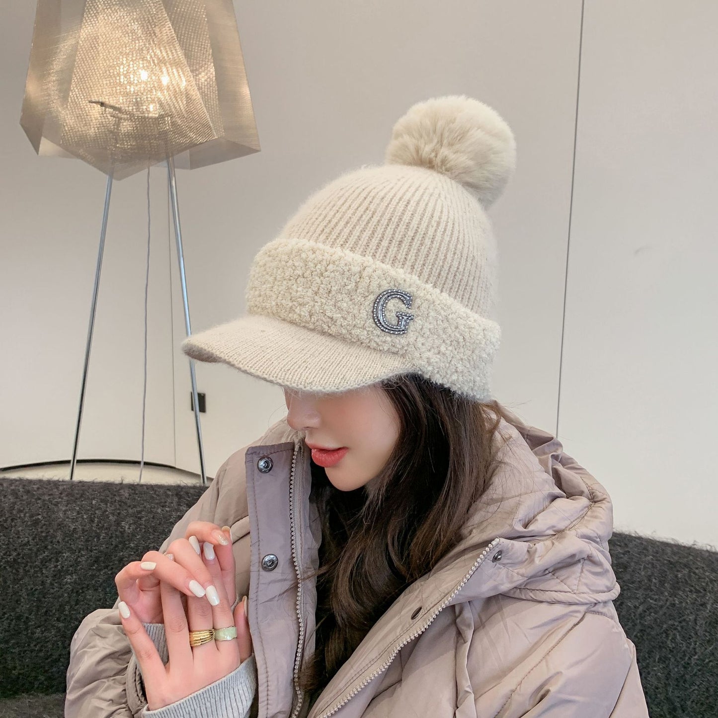 GREEN STAR Korean Style Rabbit Fur Knit Winter Golf Hat for Women