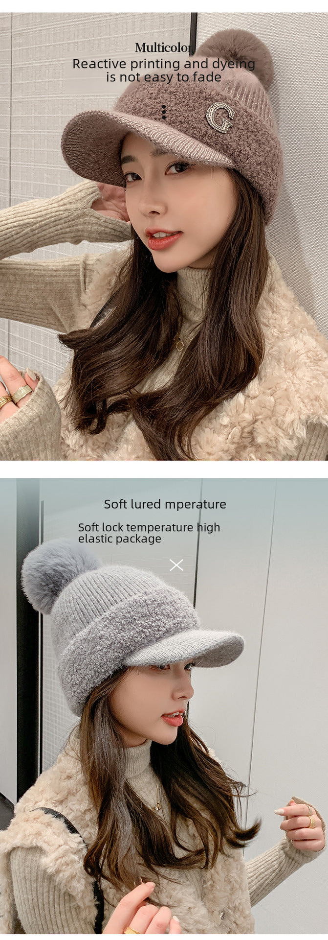 GREEN STAR Korean Style Rabbit Fur Knit Winter Golf Hat for Women