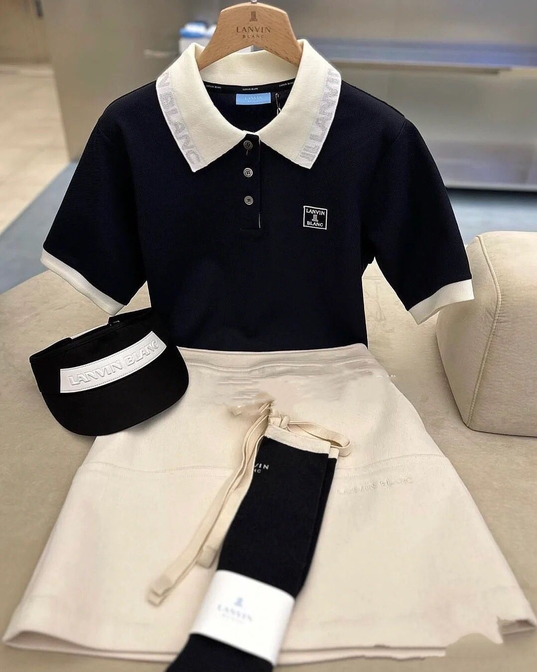 LANVIN BLANC Korea Women's Short-sleeved Collar Top casual golf shirt