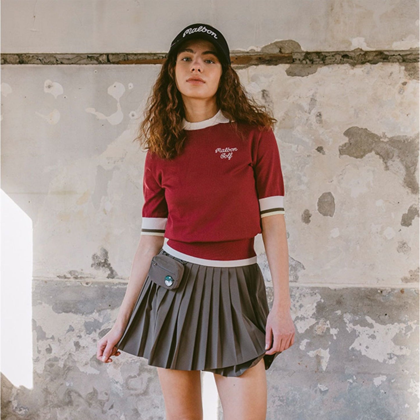 MALBON Korea original Women Golf Skirt, pleated, slim elasticated waist with small ball bag