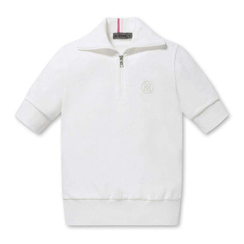 G/FORE Korea Women's Zip-Collar Golf Shirt Short Sleeve Quick Navy/White Top