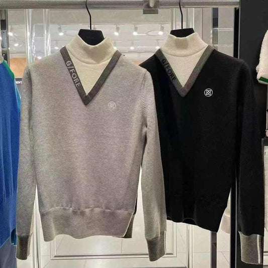 G/FORE Women Golf Sweater FW warm turtleneck color-blocked knit top shirt