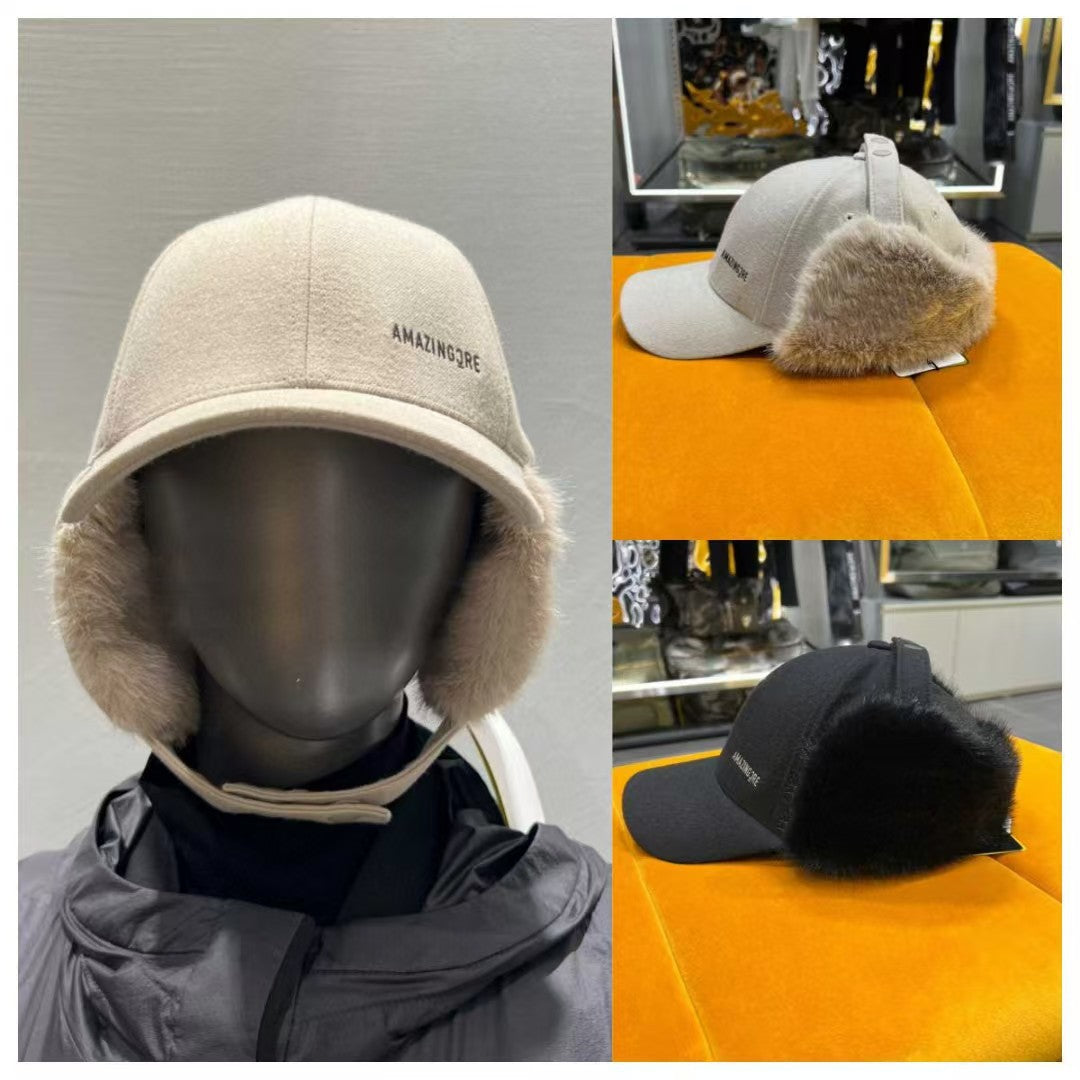 AMAZINGCRE Women FW24 New Winter Golf Hat Fur Ear Covering cap