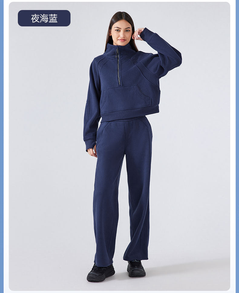 GREEN STAR Half-zip High stand-up collar Golf Shirt Women's FW warm fleece Sweatshirt