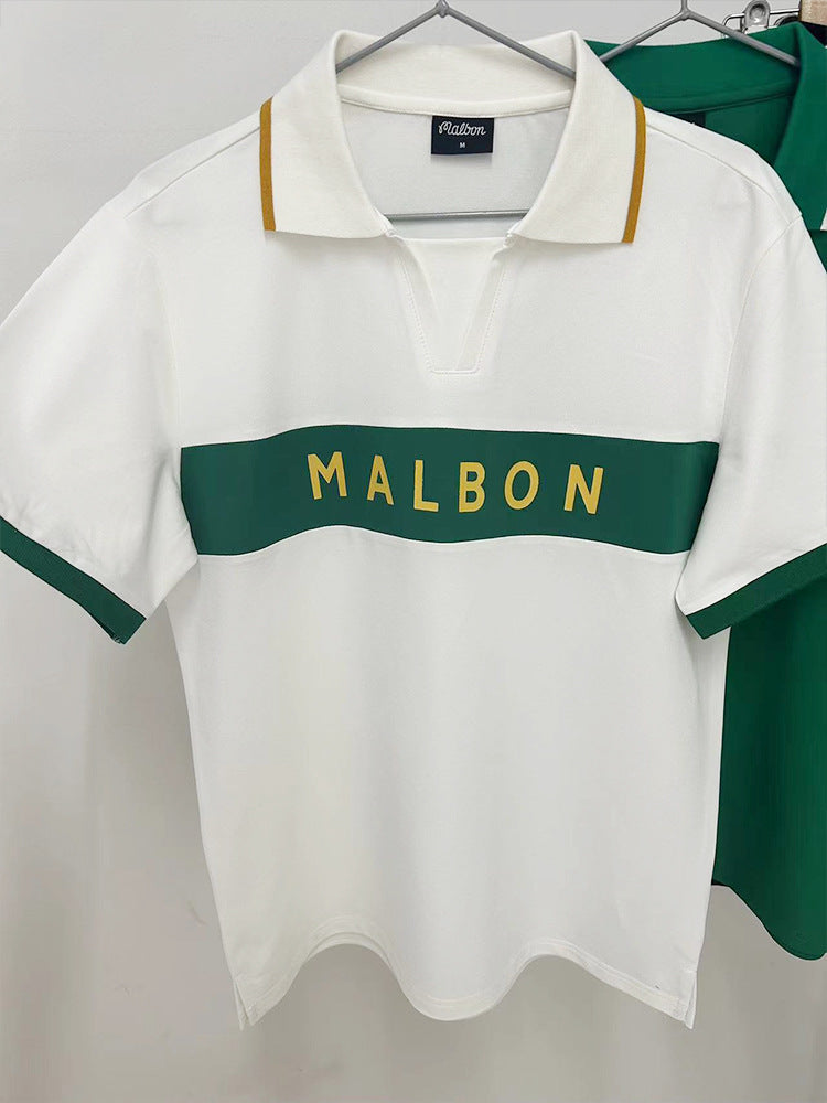 MALBON Korea Waffle Collar Block Shirt Men's Polo Shirt Quick Drying Top