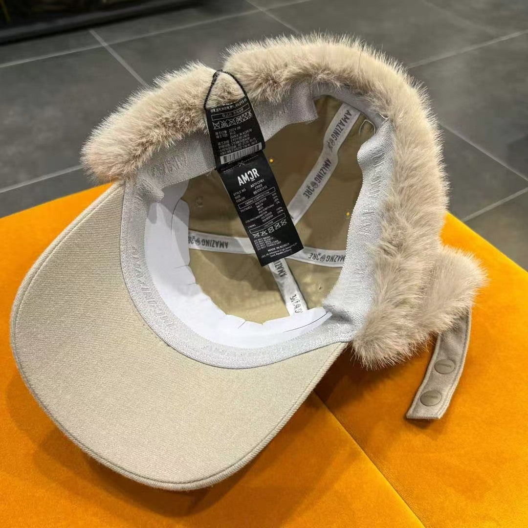 AMAZINGCRE Women FW24 New Winter Golf Hat Fur Ear Covering cap