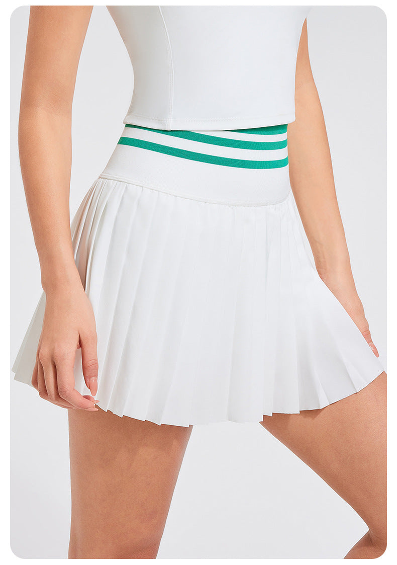 Stripe Band Pleated Sports Skirt for Golf, Pickle Ball & Tennis