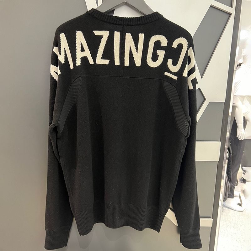 AMAZINGCRE Korea Men's Round Neck Knitted Golf Sweater Knit Shirt