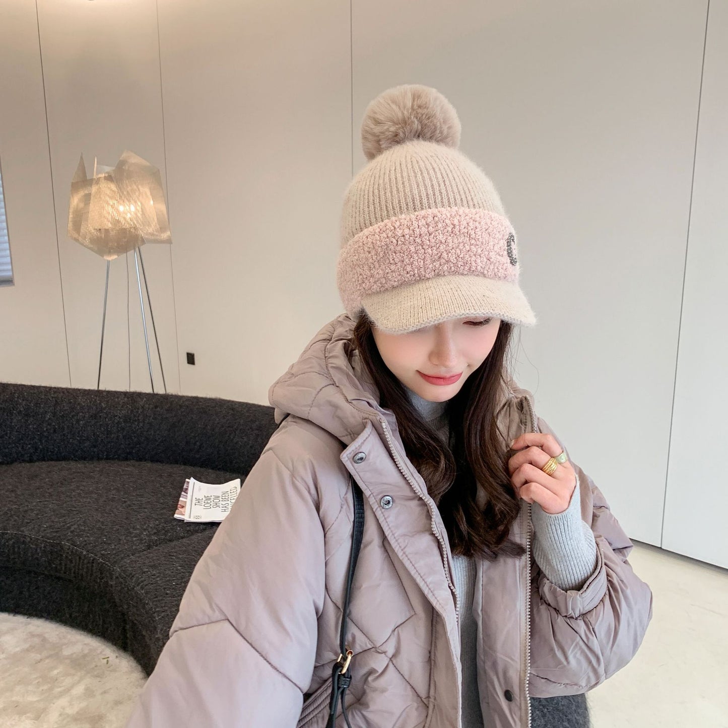GREEN STAR Korean Style Rabbit Fur Knit Winter Golf Hat for Women