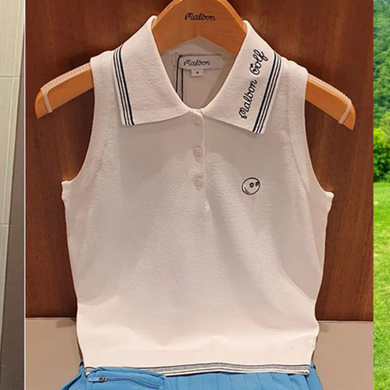 Korea MALBON golf women's lapel sleeveless knit top summer shirt