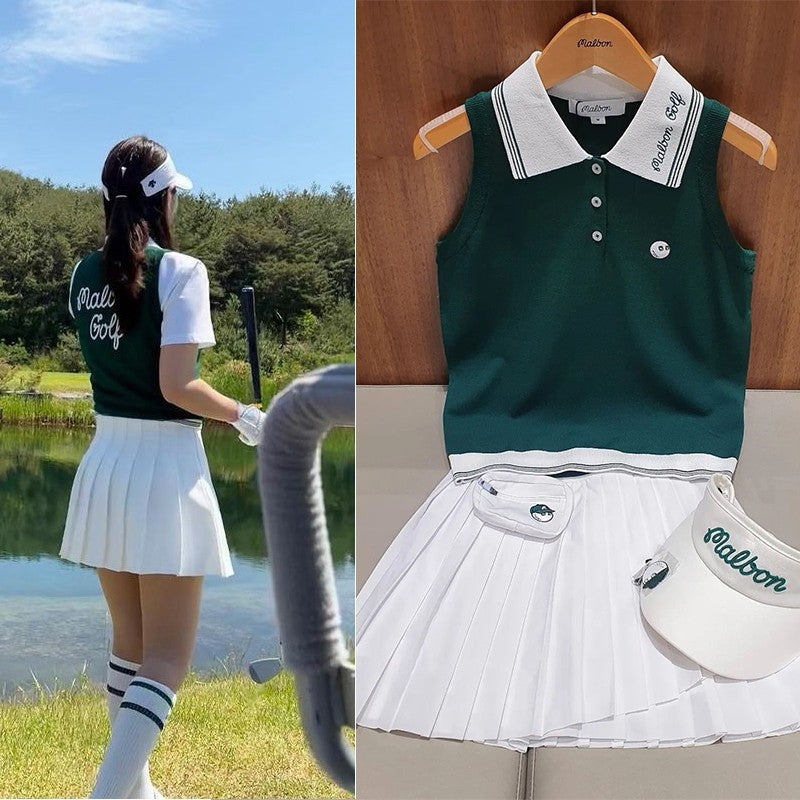 Korea MALBON golf women's lapel sleeveless knit top summer shirt