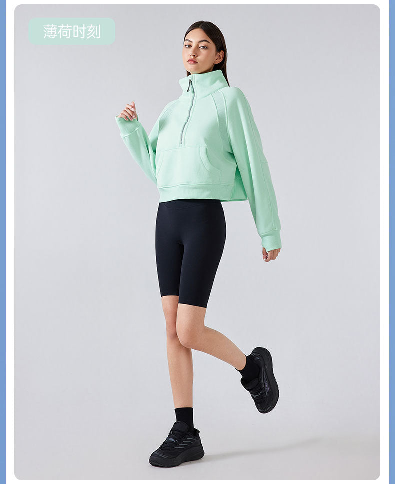 GREEN STAR Half-zip High stand-up collar Golf Shirt Women's FW warm fleece Sweatshirt