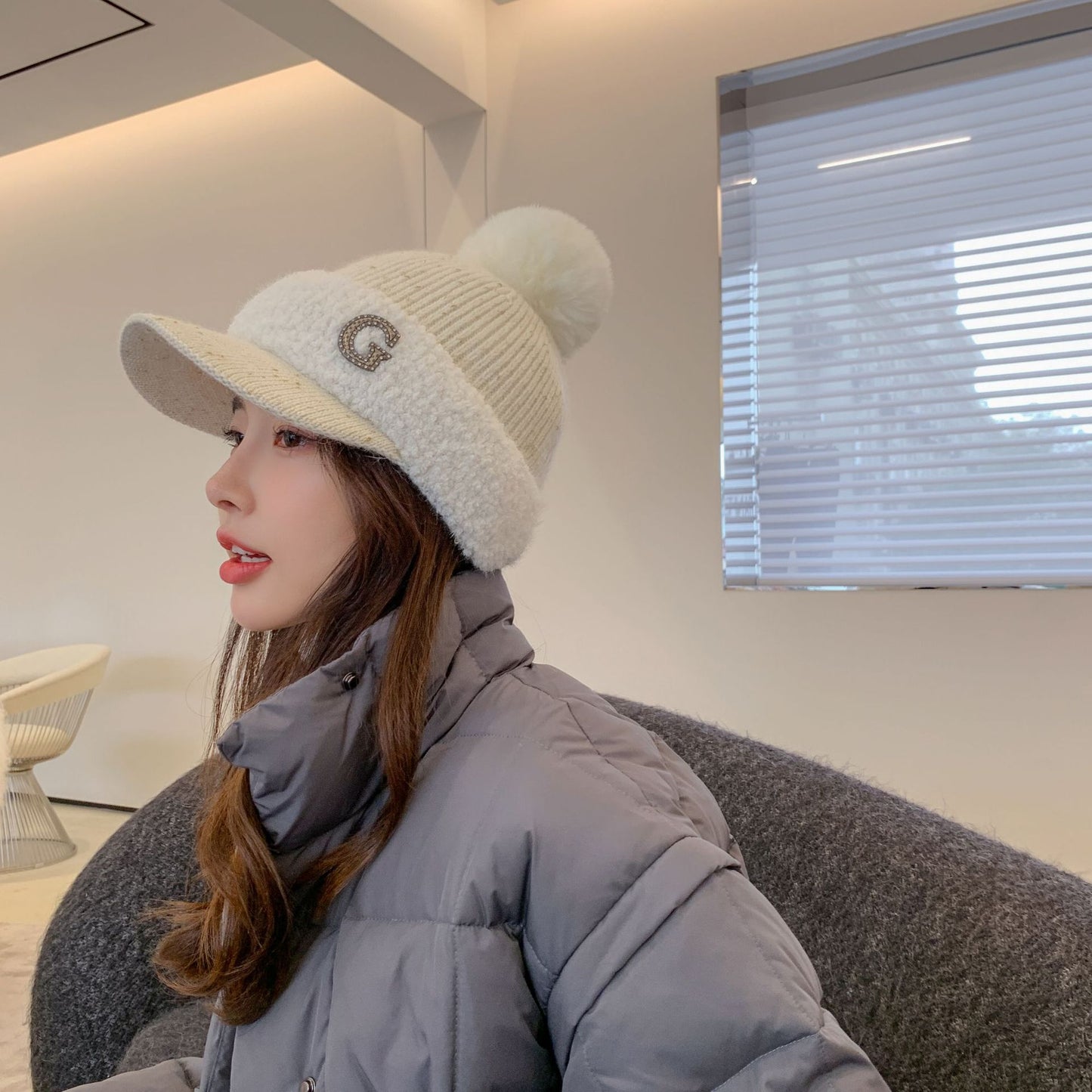 GREEN STAR Korean Style Rabbit Fur Knit Winter Golf Hat for Women