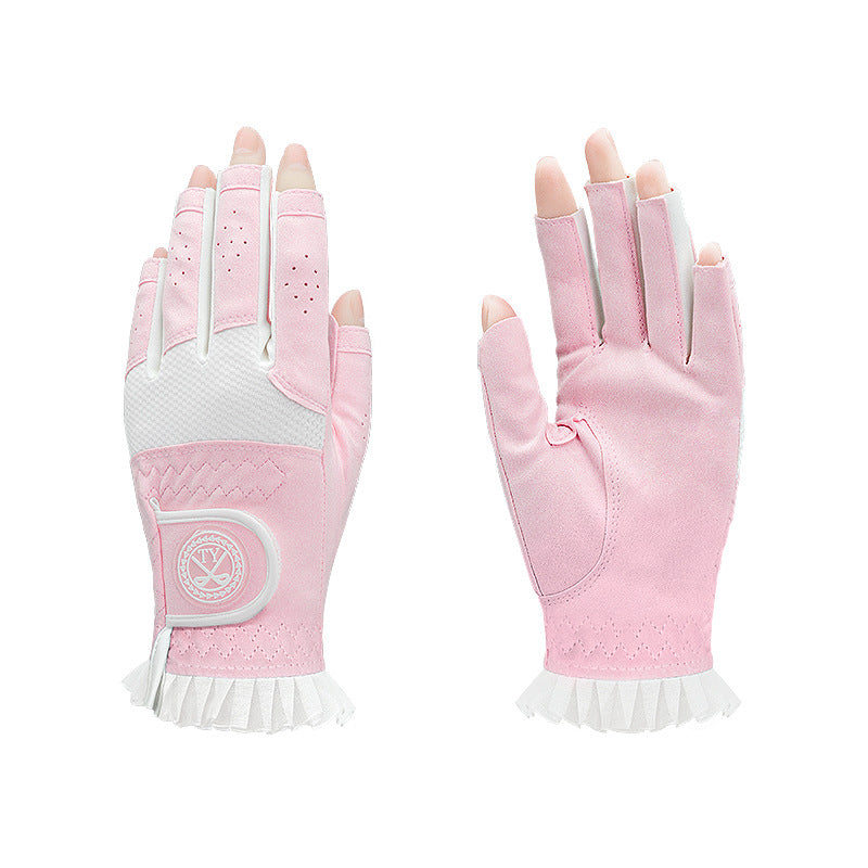 GREEN STAR Ladies Lace Golf Gloves half-finger gloves set