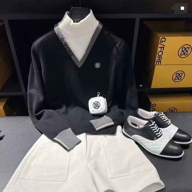G/FORE Women Golf Sweater FW warm turtleneck color-blocked knit top shirt