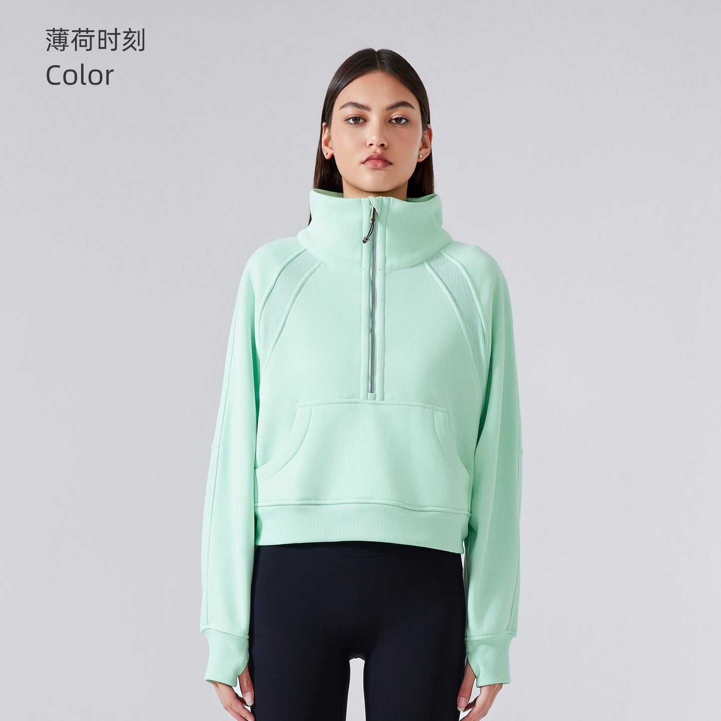 GREEN STAR Half-zip High stand-up collar Golf Shirt Women's FW warm fleece Sweatshirt