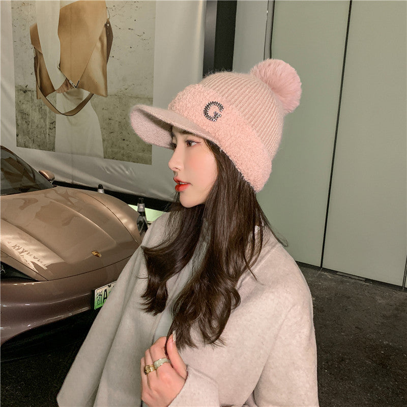 GREEN STAR Korean Style Rabbit Fur Knit Winter Golf Hat for Women