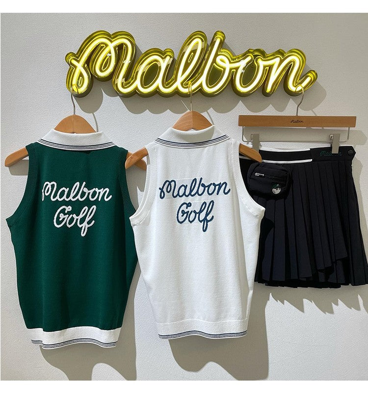 Korea MALBON golf women's lapel sleeveless knit top summer shirt