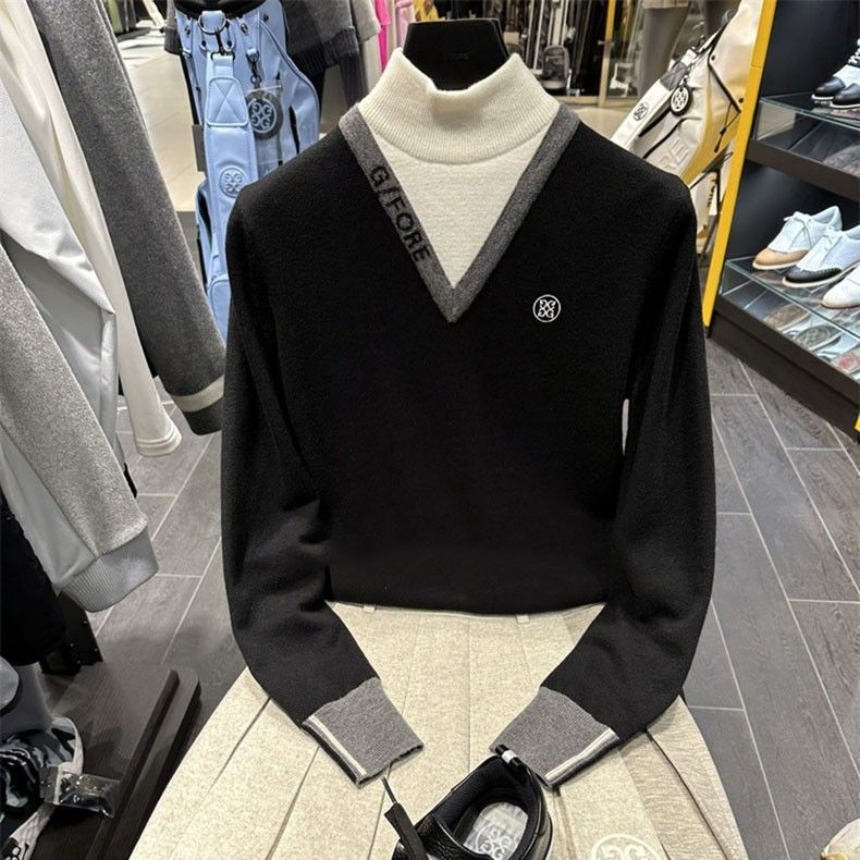G/FORE Women Golf Sweater FW warm turtleneck color-blocked knit top shirt
