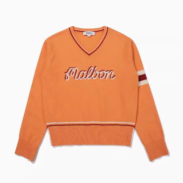 MALBON Korea Women Round Neck Logo Knit Top Sweater 24FW V-Neck Long Sleeve shirt