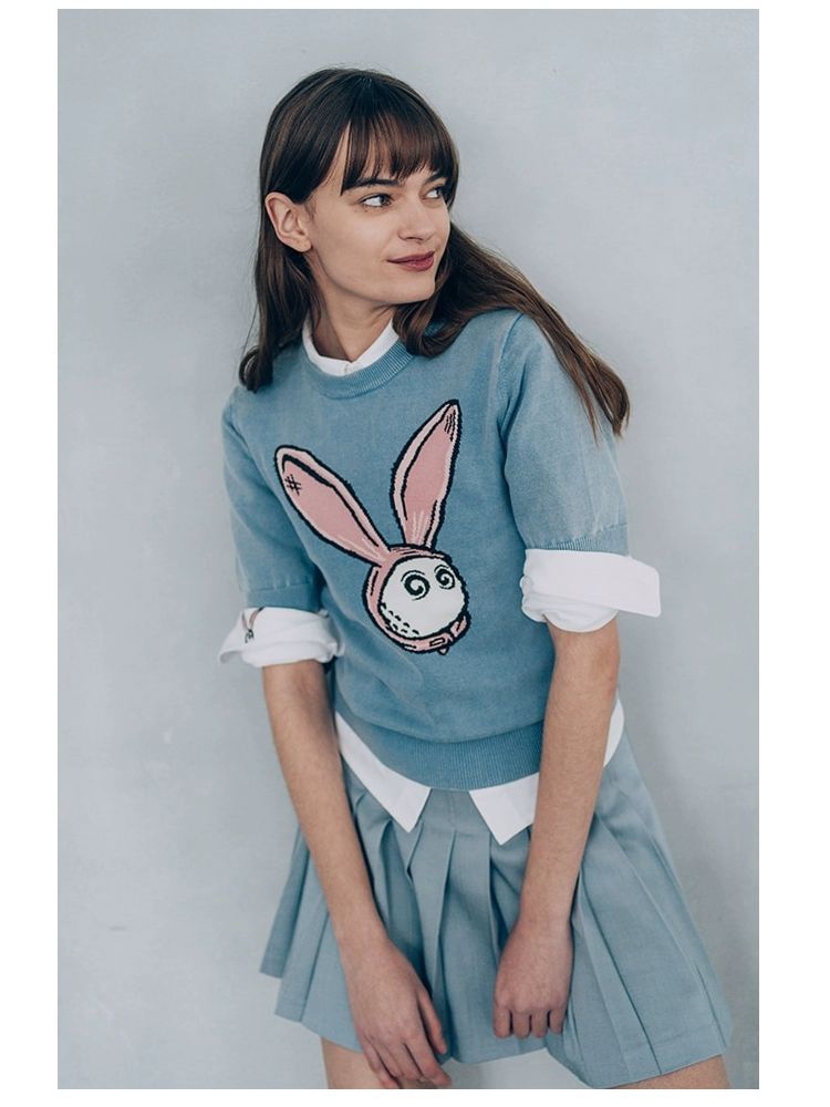 MALBON GOLF Korea 2025 Women's Knitted Round-Neck Knit Top Rabbit Short-sleeve Shirt