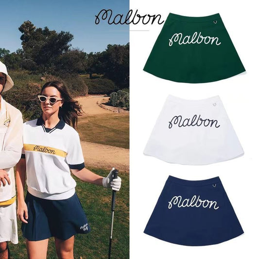 Malbon Korea New Spring 2025 Women's Pleated Logo Lettered Golf Skirt