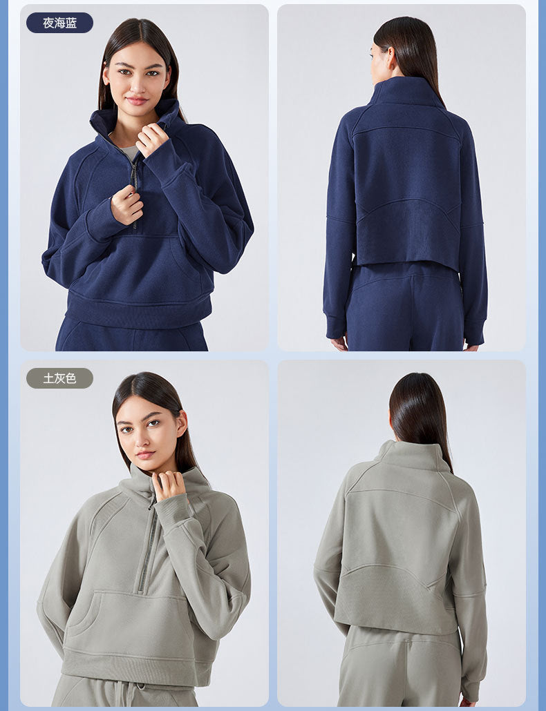 GREEN STAR Half-zip High stand-up collar Golf Shirt Women's FW warm fleece Sweatshirt