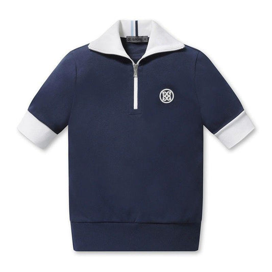 G/FORE Korea Women's Zip-Collar Golf Shirt Short Sleeve Quick Navy/White Top