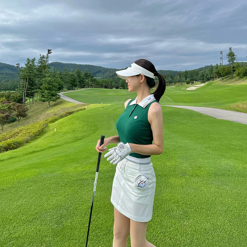 Korea MALBON golf women's lapel sleeveless knit top summer shirt