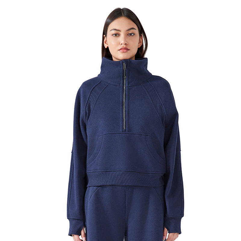 GREEN STAR Half-zip High stand-up collar Golf Shirt Women's FW warm fleece Sweatshirt