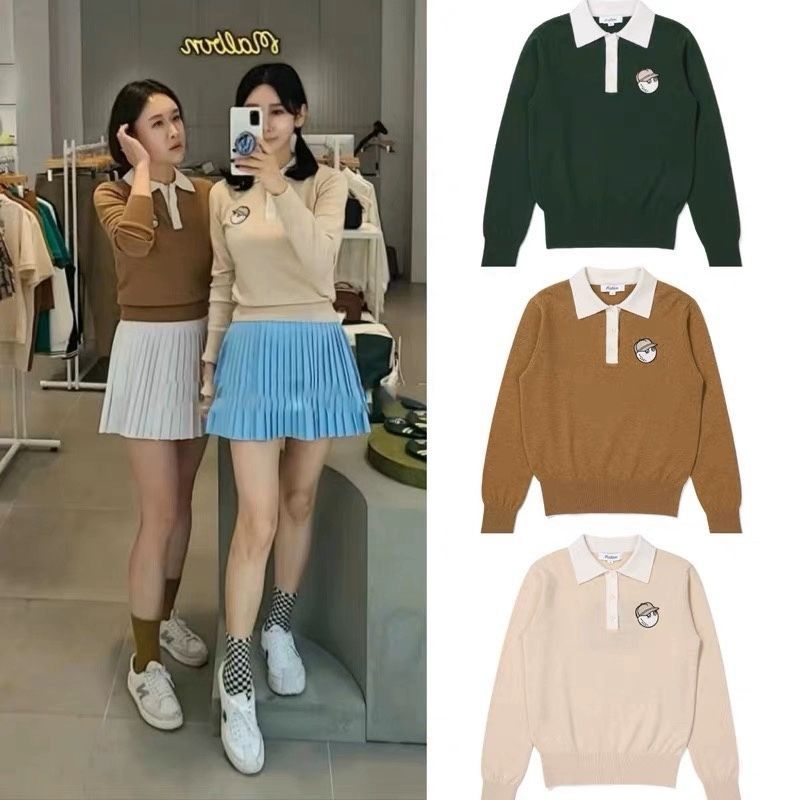 MALBON golf Korea Women FW cashmere sweater long sleeve knit embroidery sports polo pullover shirt