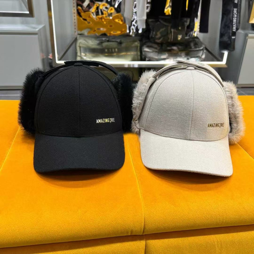 AMAZINGCRE Women FW24 New Winter Golf Hat Fur Ear Covering cap