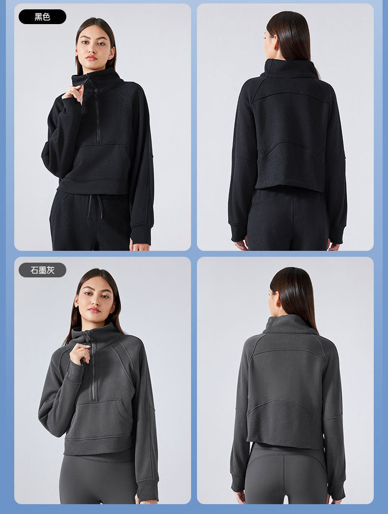 GREEN STAR Half-zip High stand-up collar Golf Shirt Women's FW warm fleece Sweatshirt