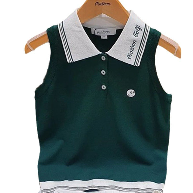 Korea MALBON golf women's lapel sleeveless knit top summer shirt
