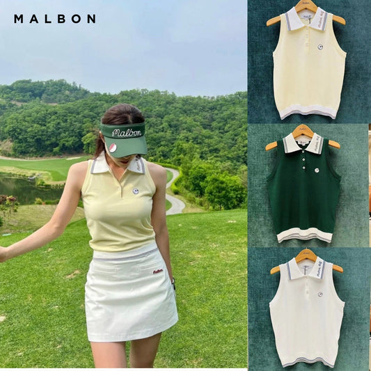 Korea MALBON golf women's lapel sleeveless knit top summer shirt
