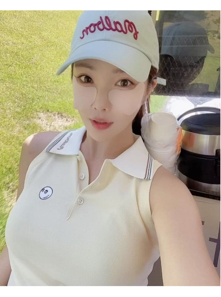 Korea MALBON golf women's lapel sleeveless knit top summer shirt